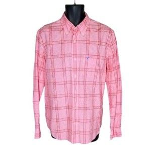 American Eagle AEO Shirt Mens Medium Pink Plaid Long Sleeve Button Front